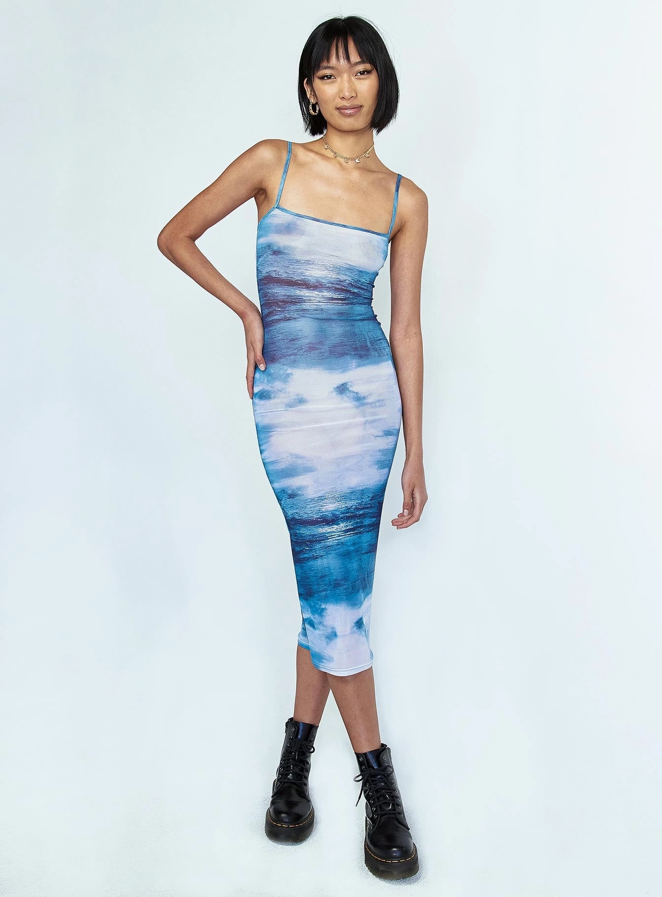 Removable-Straps Timeless Soft Charmed Midi Dress Blue Moonlight