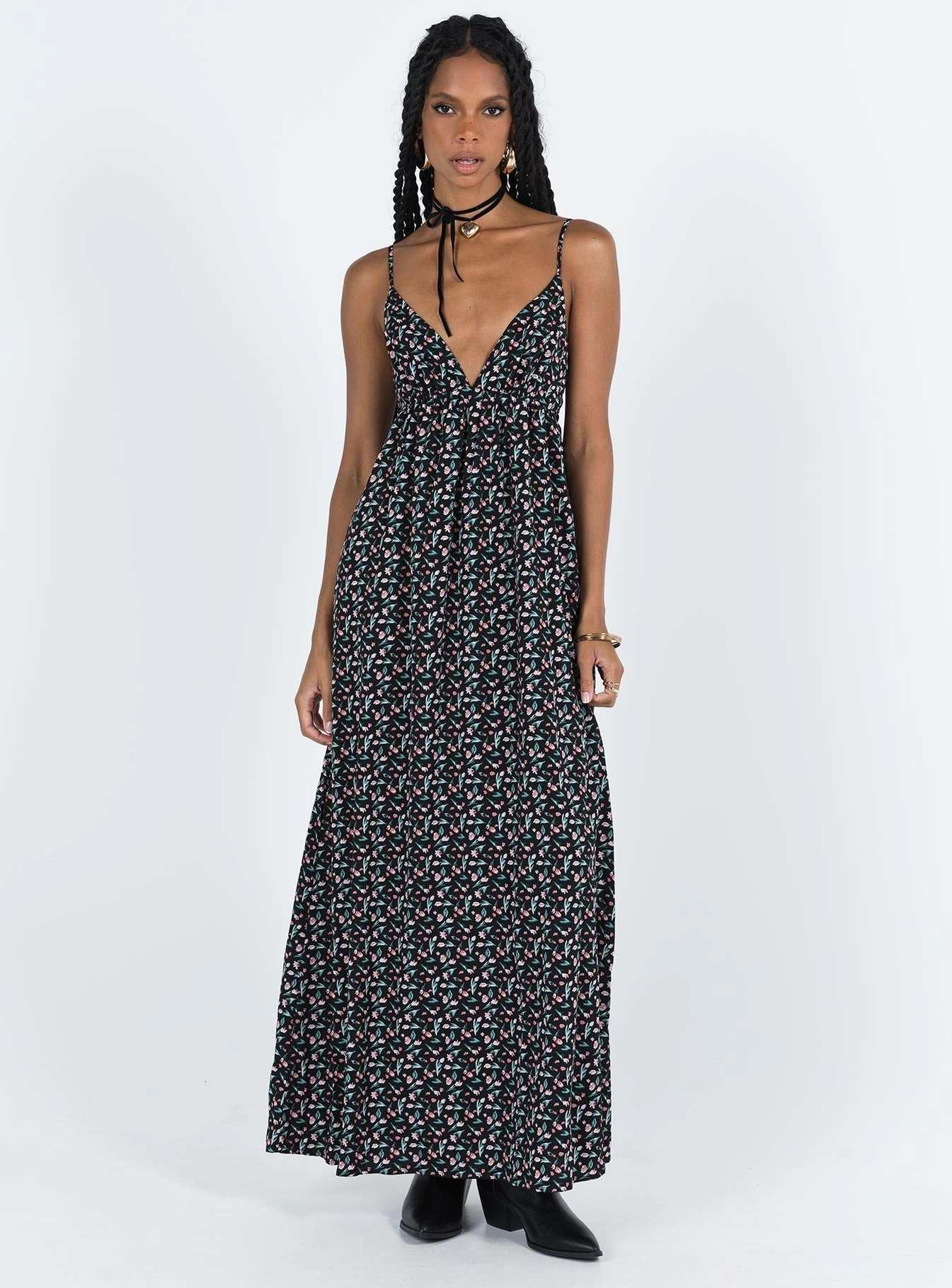 Koko Maxi Dress Black Floral Vibrant Layer Crinkle Effect