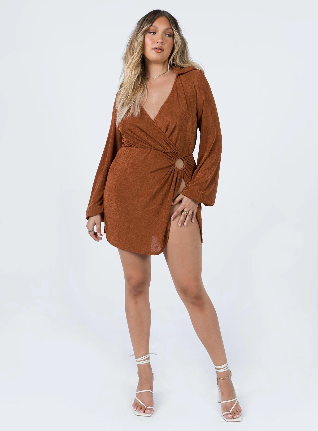 Empire Waist Natural Texture Karley Wrap Mini Dress Brown