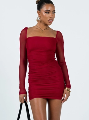 Comfy Style Charvi Long Sleeve Mini Dress Burgundy