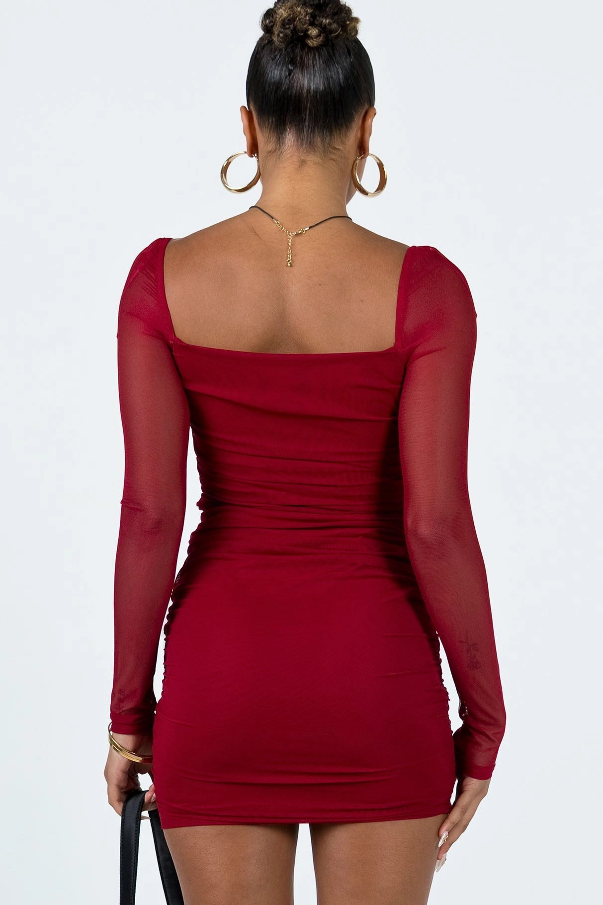 Charvi Long Sleeve Mini Dress Burgundy Soft Fit Wear
