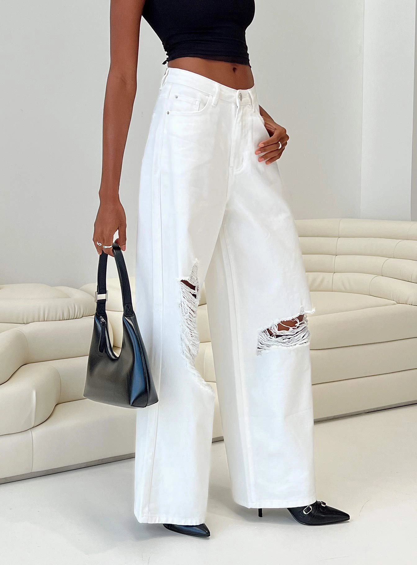 Daily Clothing Chavez Wide Leg Jeans White Denim