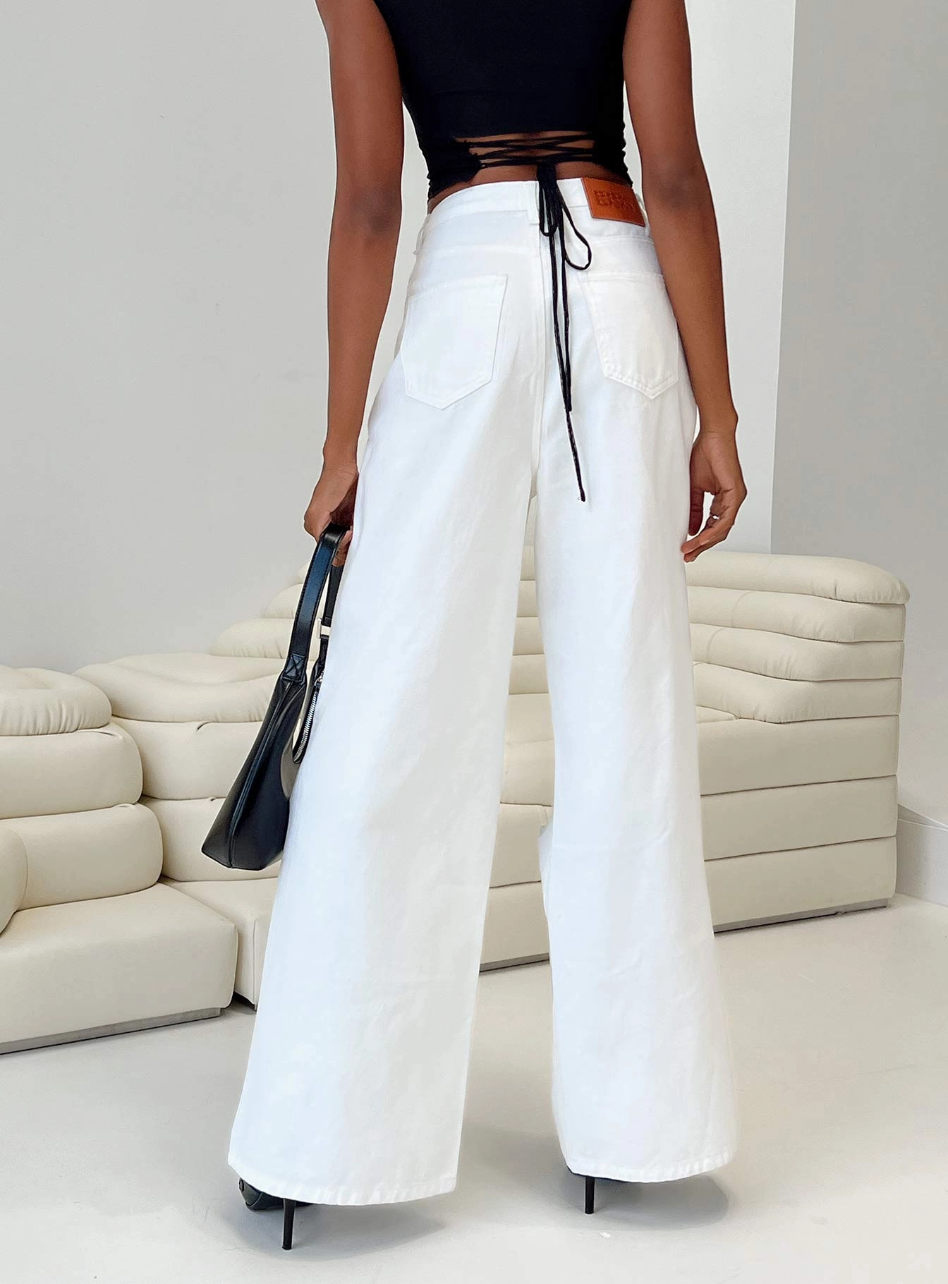 Chavez Wide Leg Jeans White Denim Breathable fabric