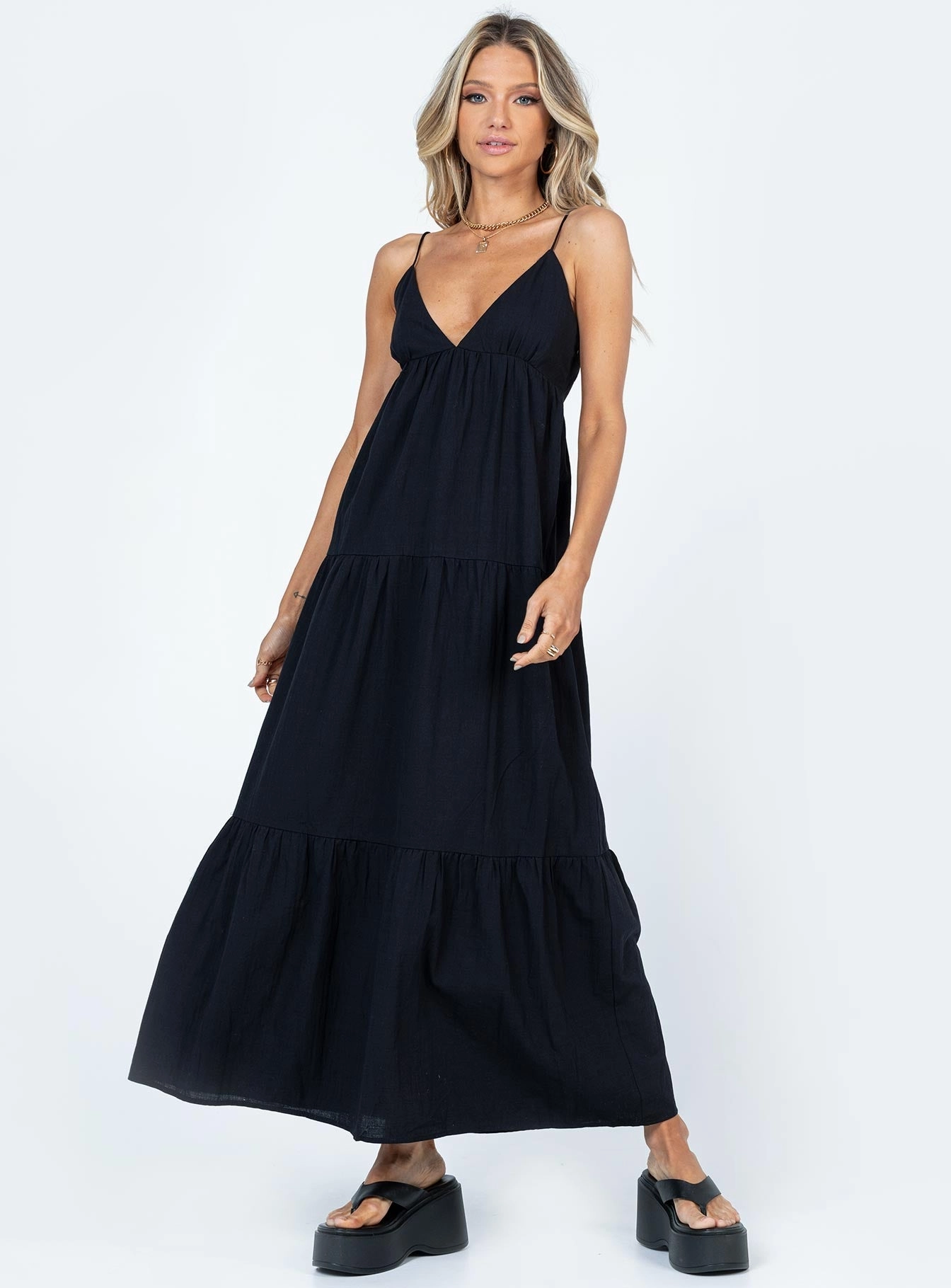 Chelsea Maxi Dress Black Gentle Texture Ethically-Made