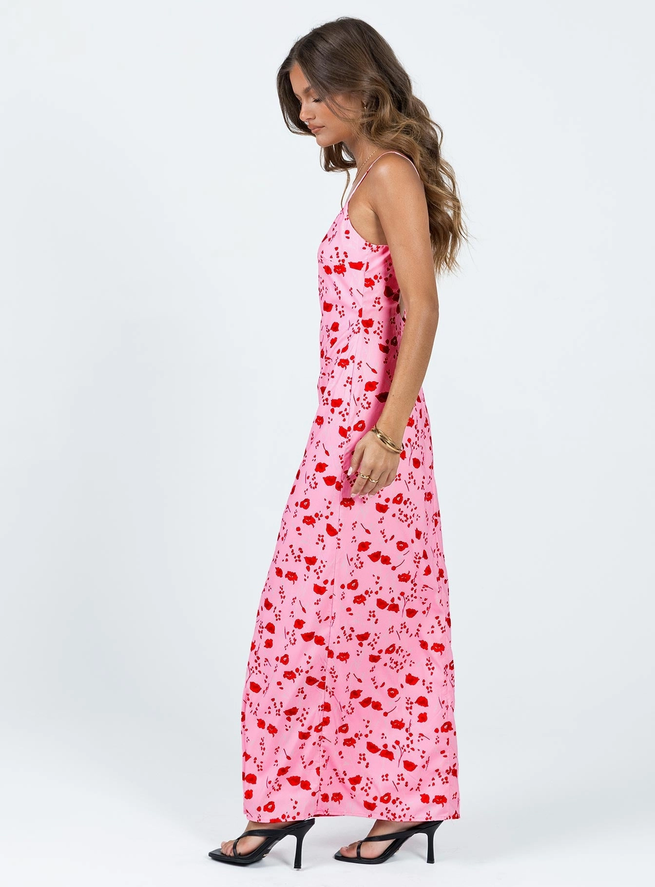 Cherry Dream Maxi Dress Pink Draped Silhouette
