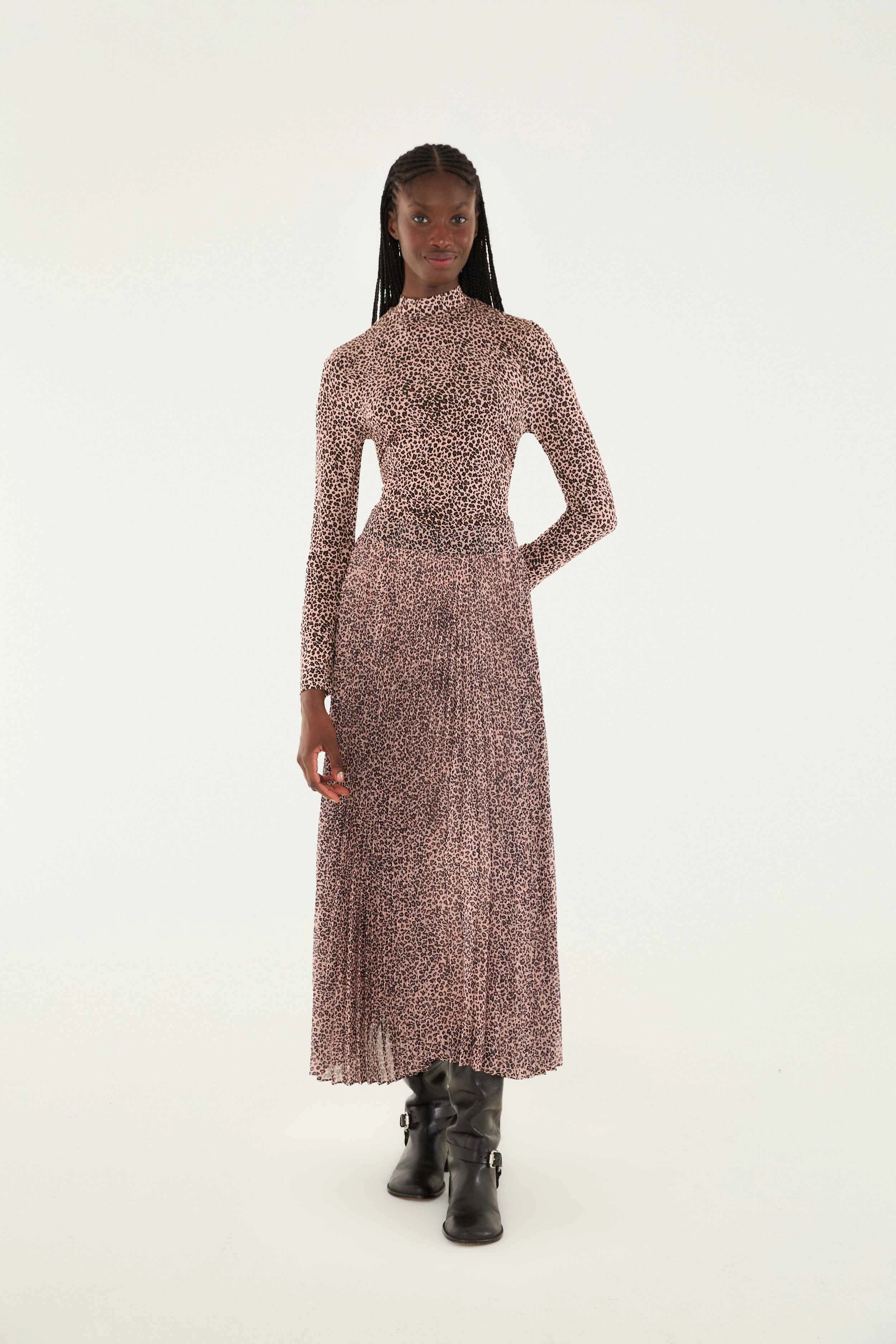 Pink Baby Leopard Pleated Maxi Skirt Date night