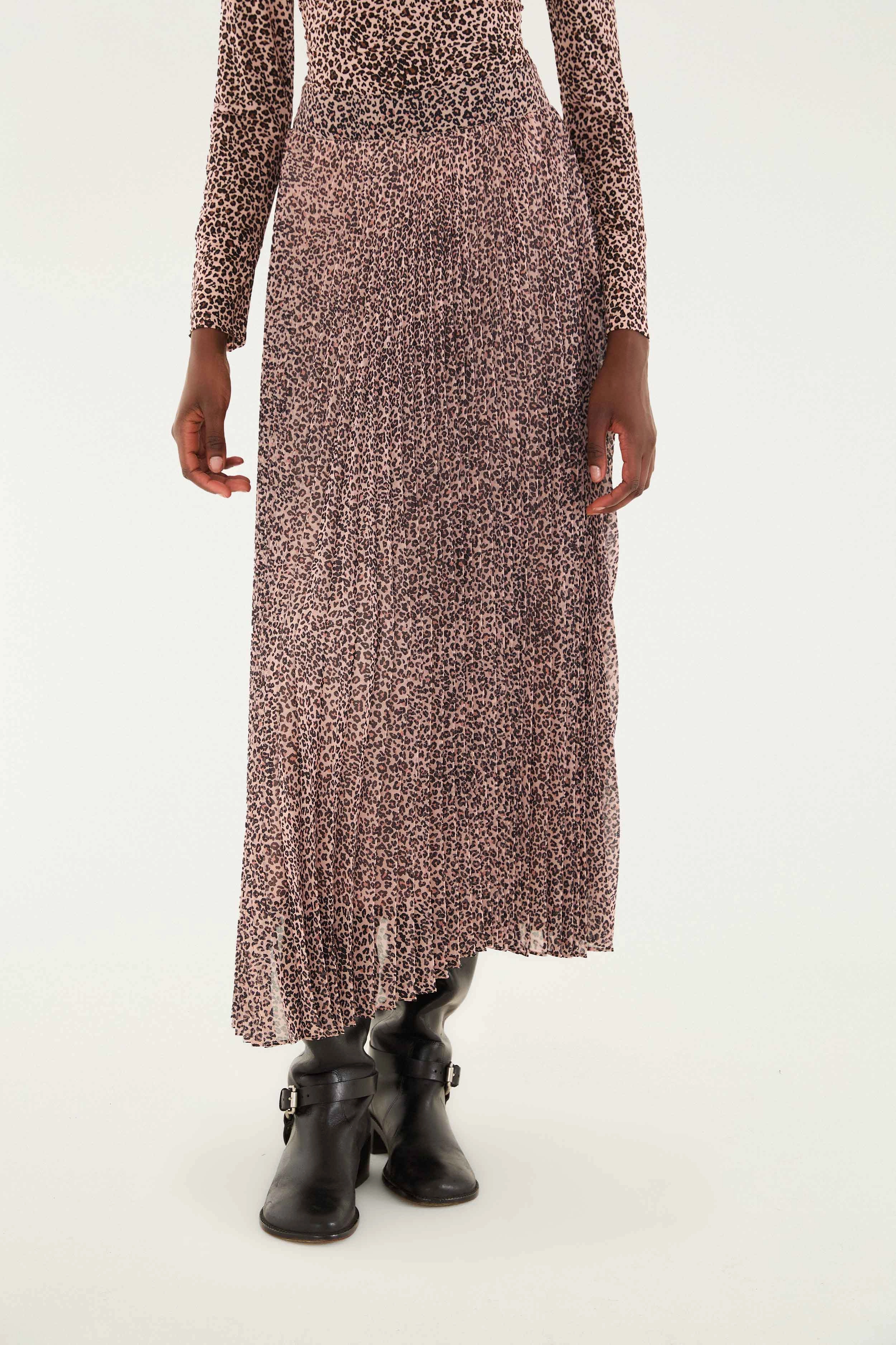 Pink Baby Leopard Pleated Maxi Skirt Custom made