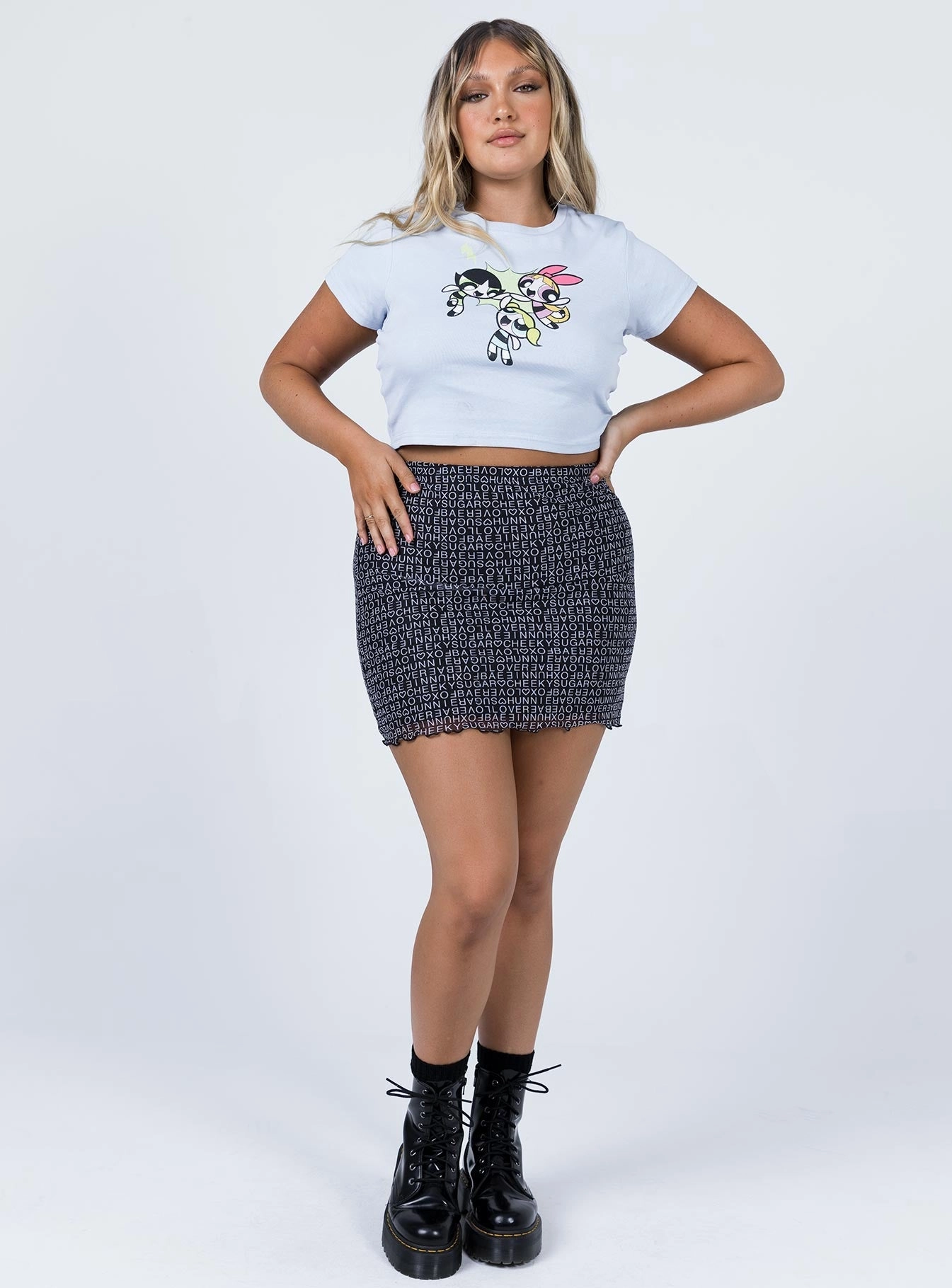 Reinforced Hems Text Me Mini Skirt Black