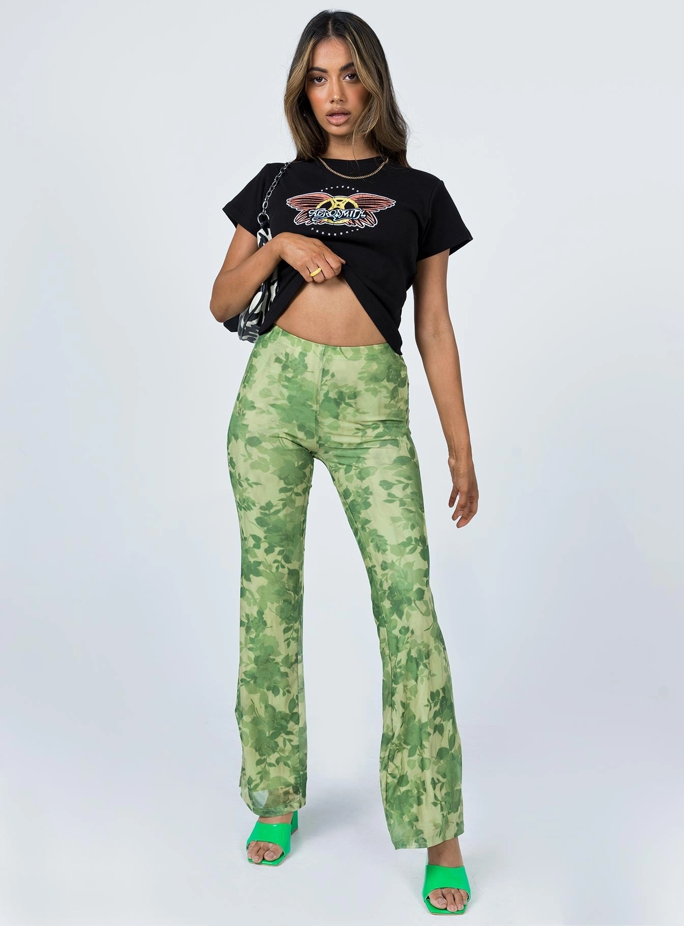 Motel Heny Trouser Blurred Floral Green Durable Activewear