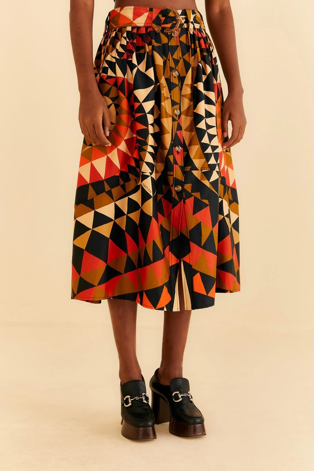 Black Heart Deco Button Down Midi Skirt Eco conscious