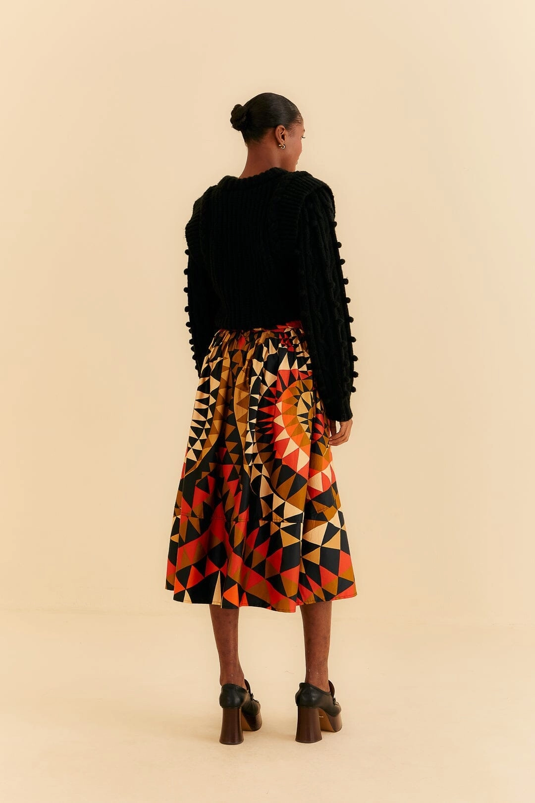 Chic Fit Black Heart Deco Button Down Midi Skirt