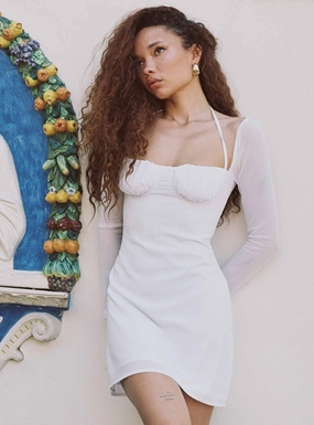 Dyer Sheer Sleeve Mini Dress White Low Impact Bride Friend