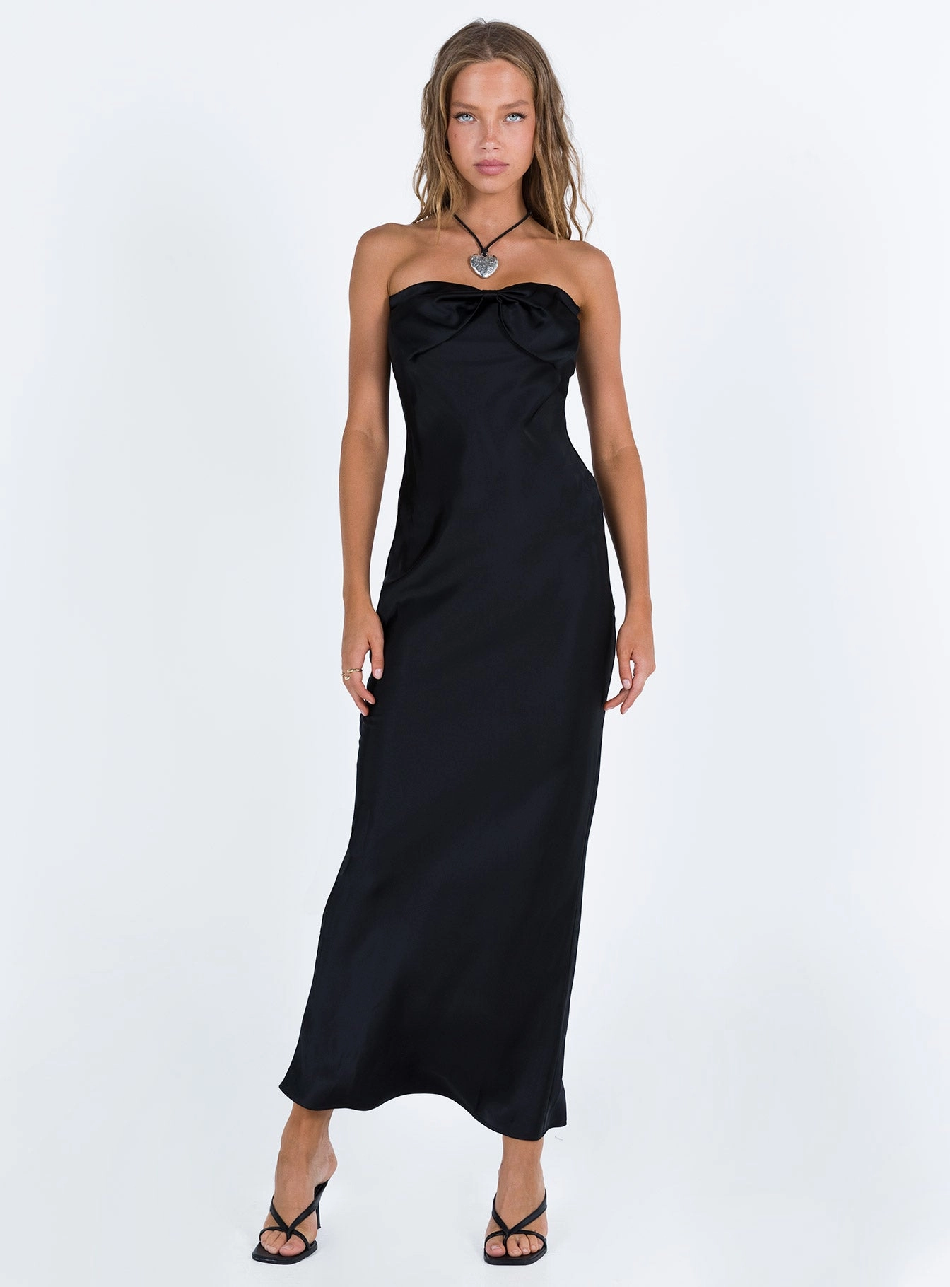 Loose Flow Timeless Look Kesy Bow Tie Maxi Dress Black