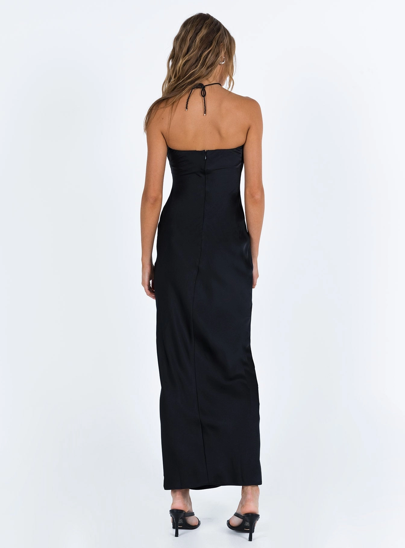 Global Style Kesy Bow Tie Maxi Dress Black
