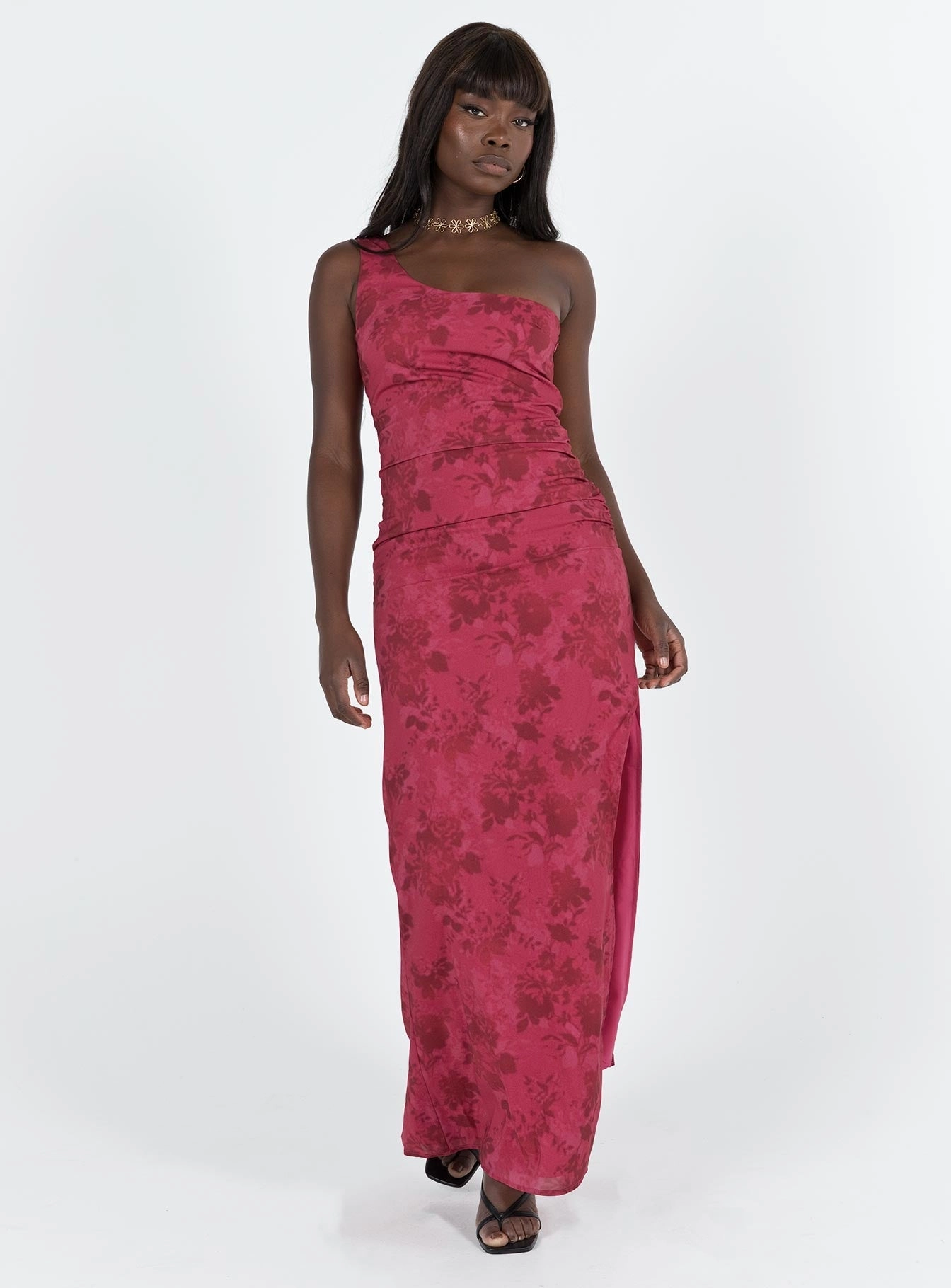 Chika One Shoulder Maxi Dress Red Minimal Cut