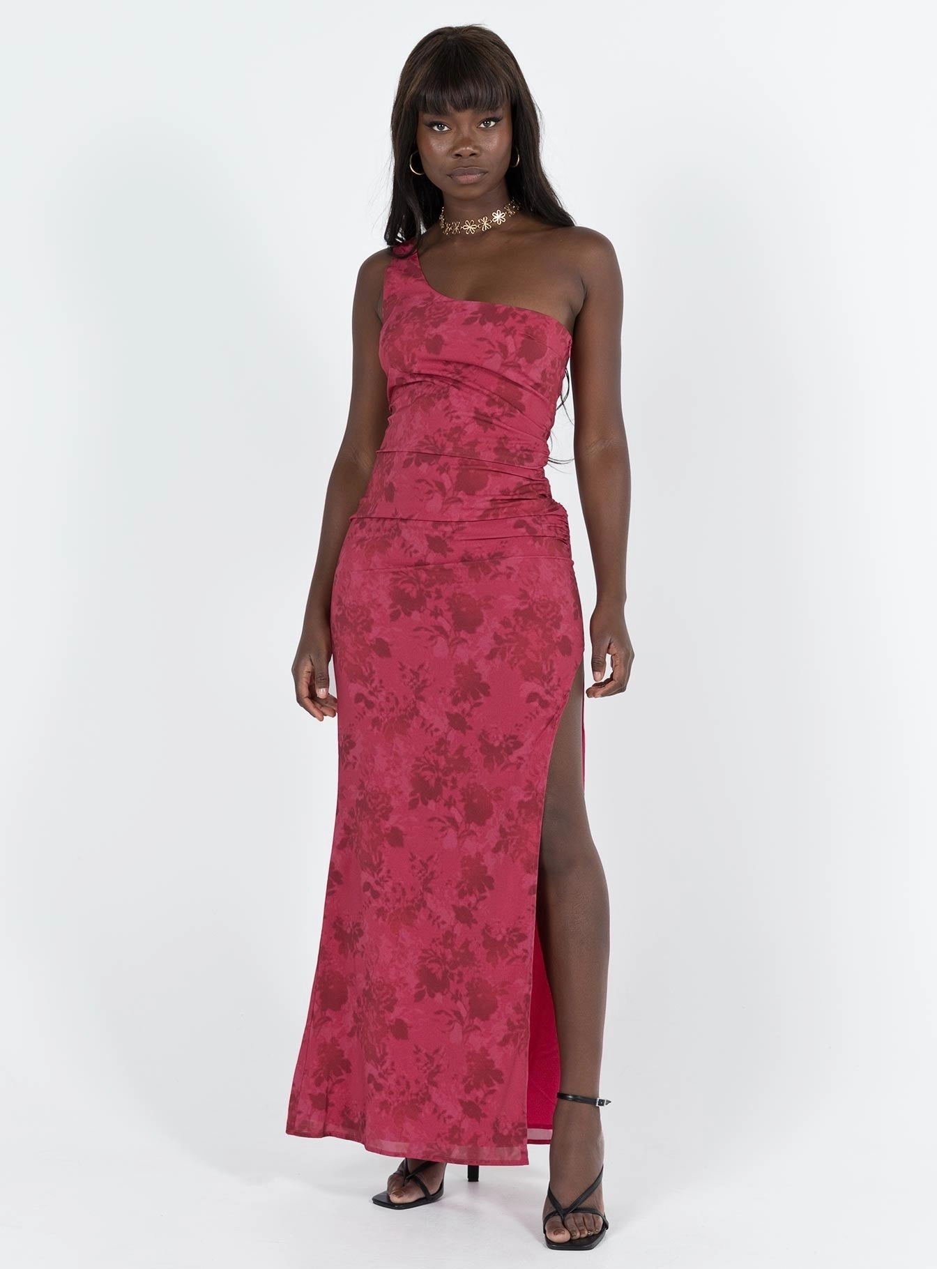 Easy Layers Flowing Layers Chika One Shoulder Maxi Dress Red
