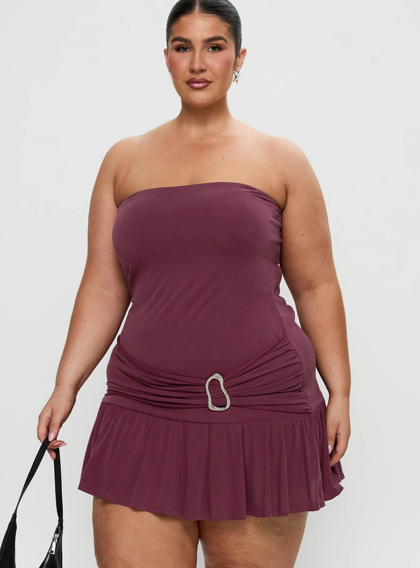 Midi-Length Love Lingers Strapless Mini Dress Burgundy Curve