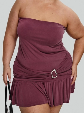 Love Lingers Strapless Mini Dress Burgundy Curve Stylish Fit Dropped-Waist