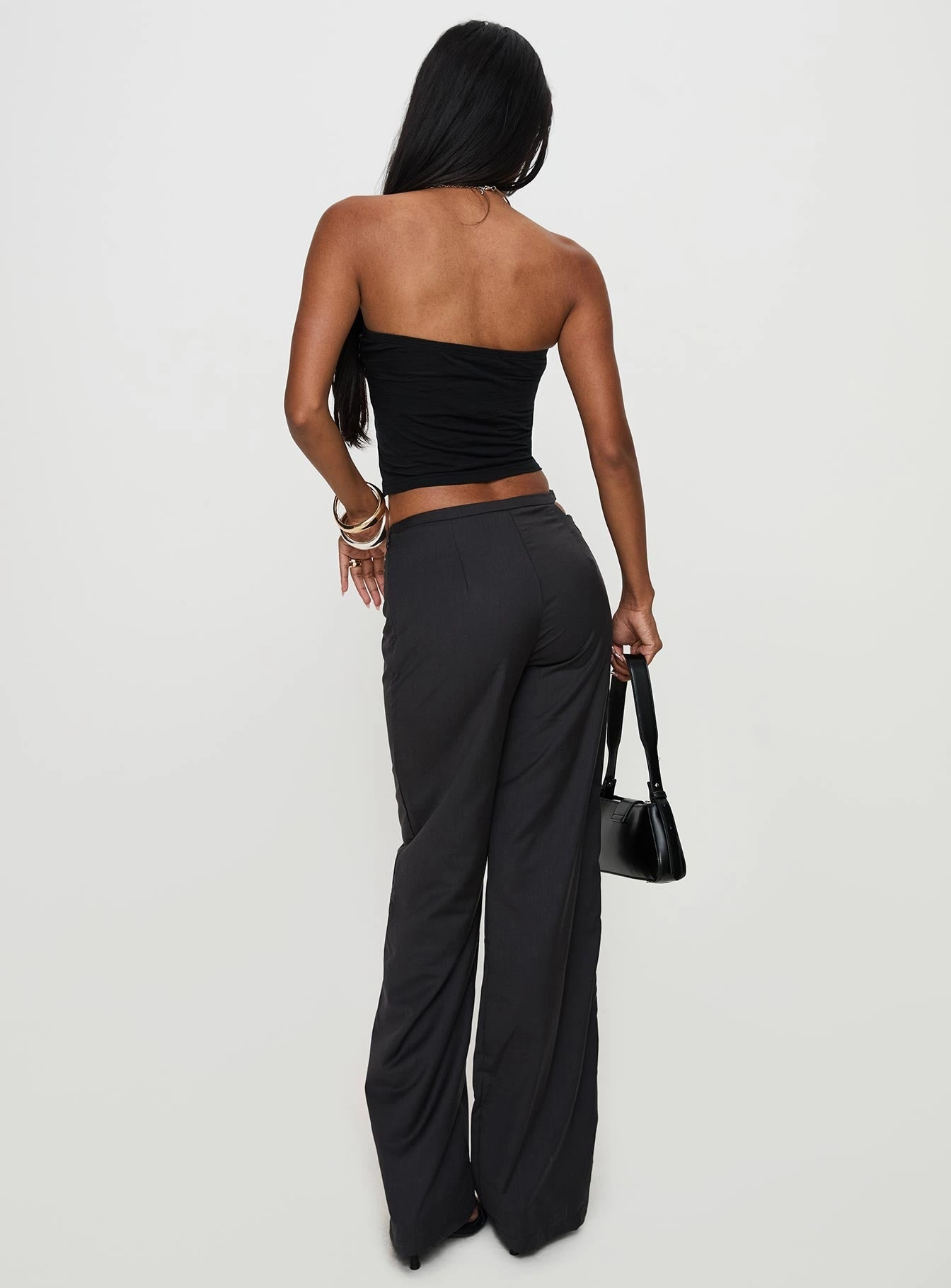 Nights Like This Cut Out Buckle Detail Pants Charcoal Flexible Motion