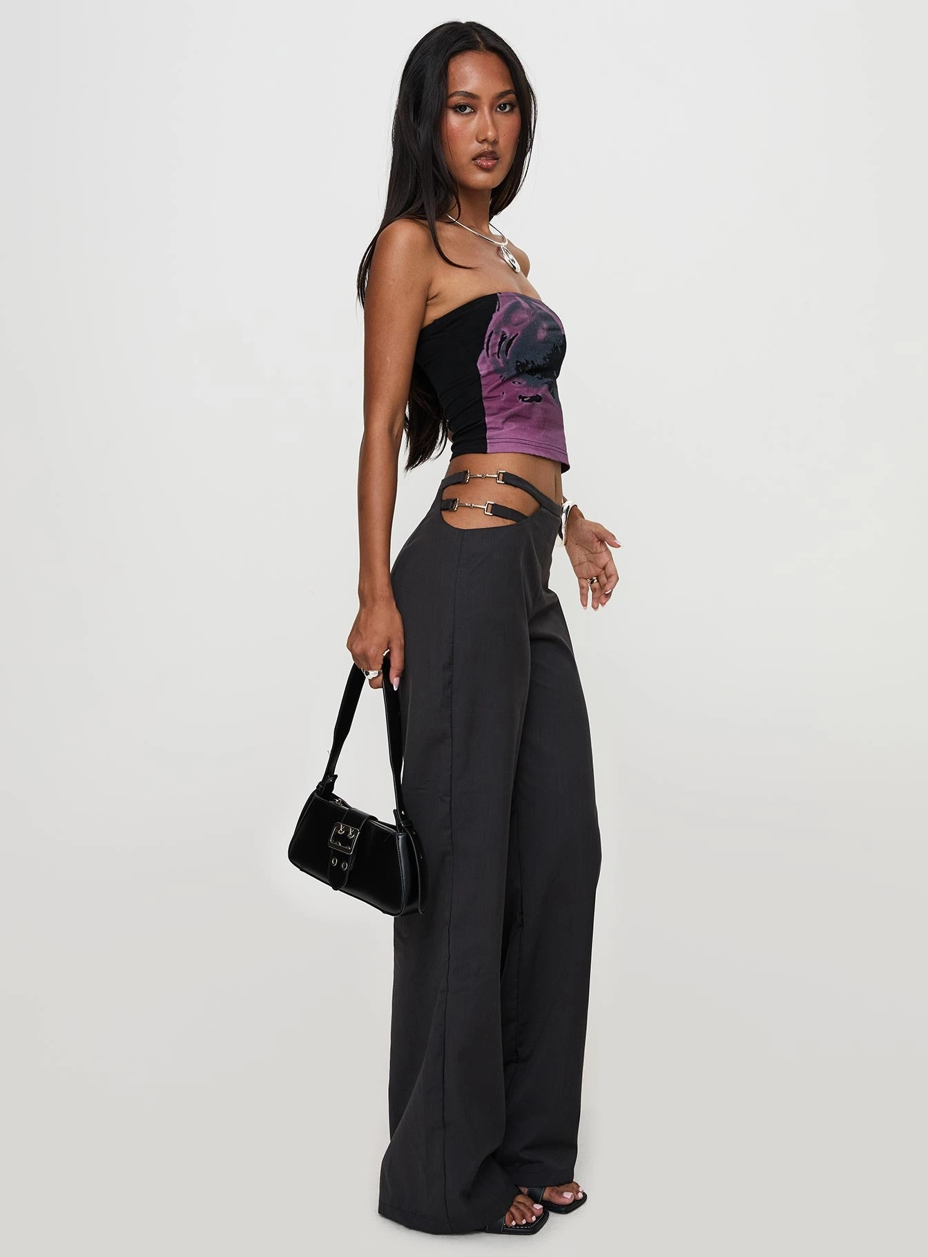 Nights Like This Cut Out Buckle Detail Pants Charcoal Sporty Design