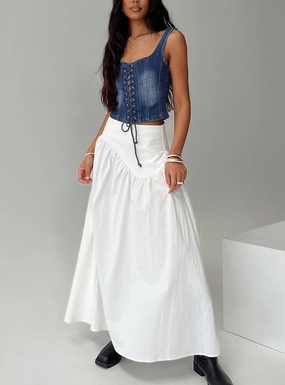 Layered Hem Comfy Fit Cillie Maxi Skirt White