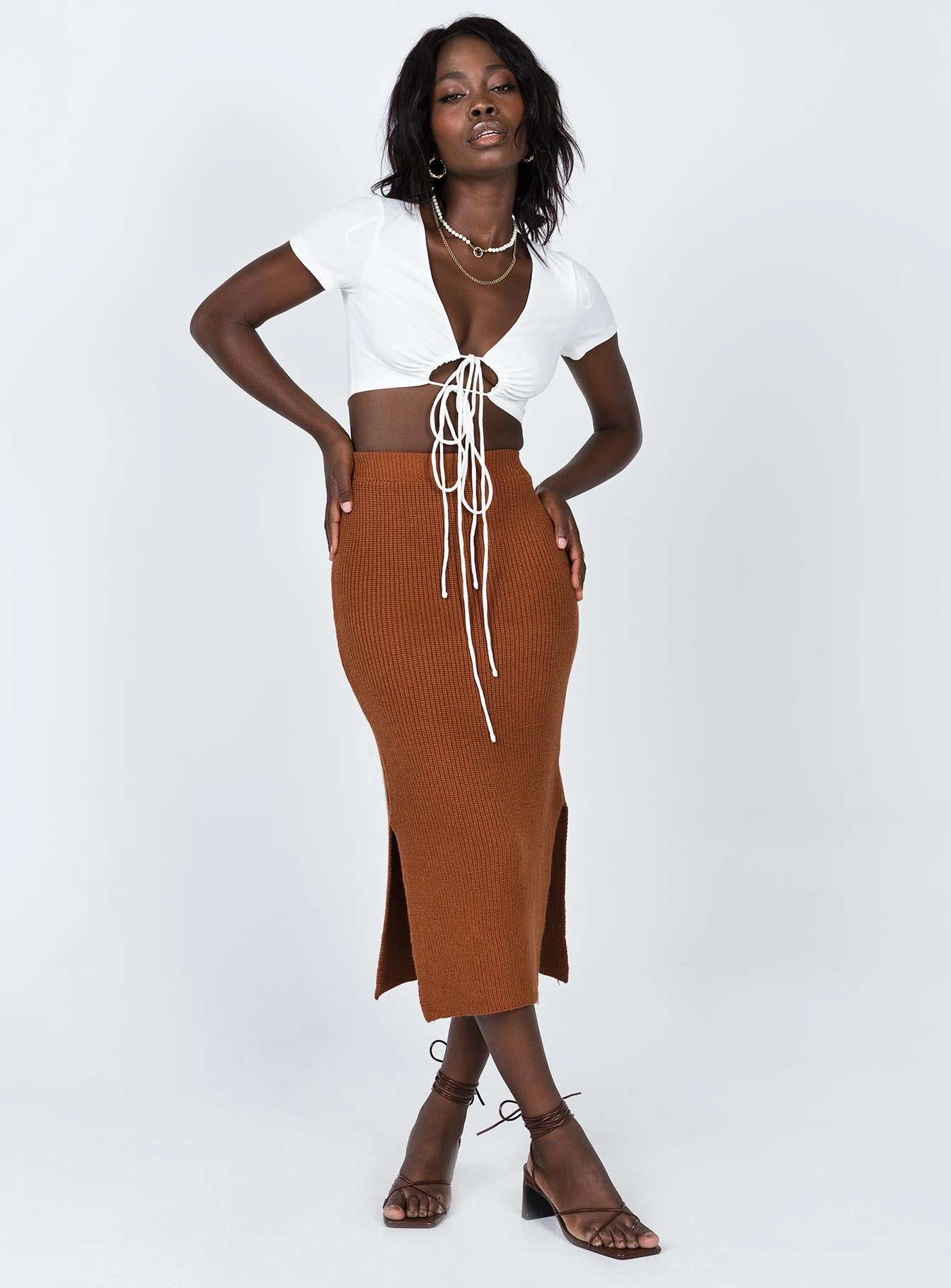 Gentle Flow Zanna Midi Skirt Brown
