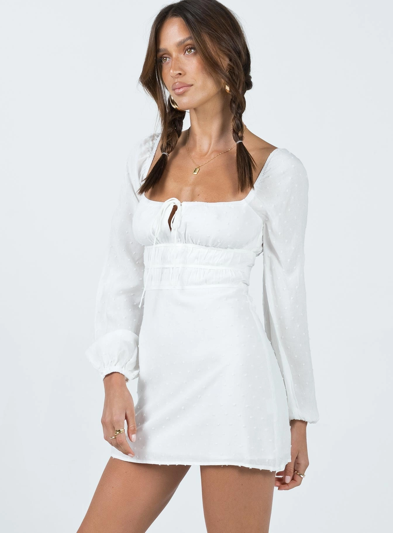 Loreli Long Sleeve Mini Dress White Bright Appeal Relaxed Design