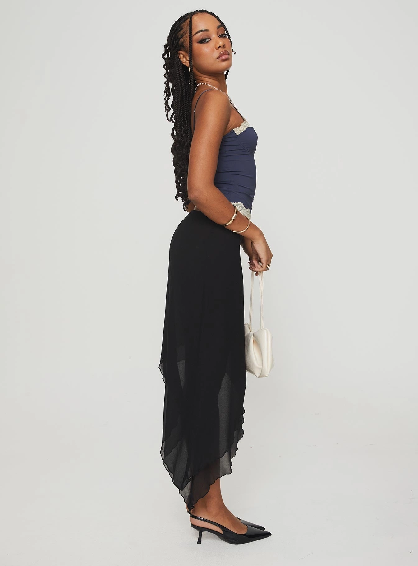 Canaan Asymmetrical Midi Skirt Black Seamless Design