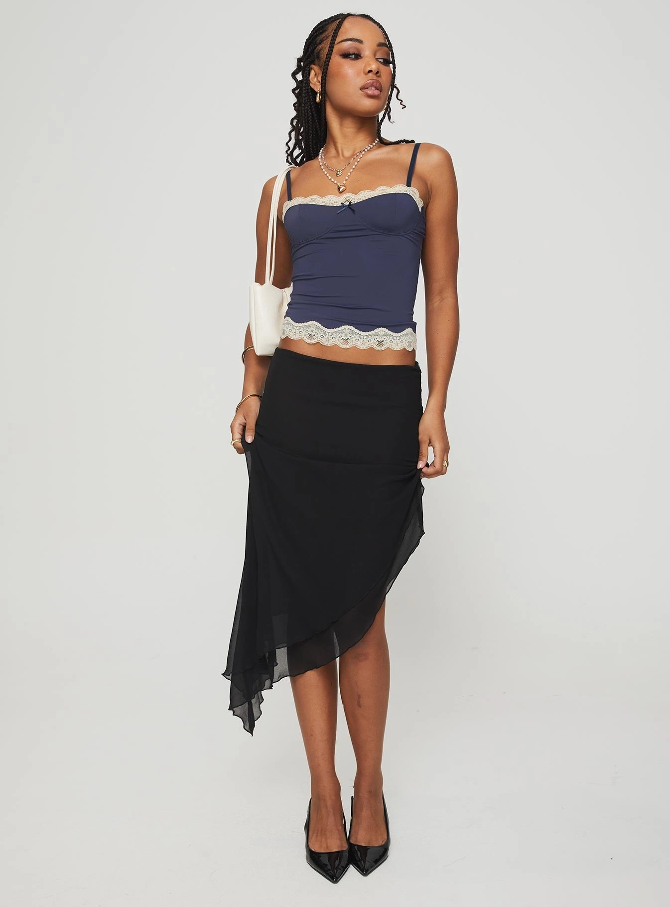 Reinforced Hems Canaan Asymmetrical Midi Skirt Black