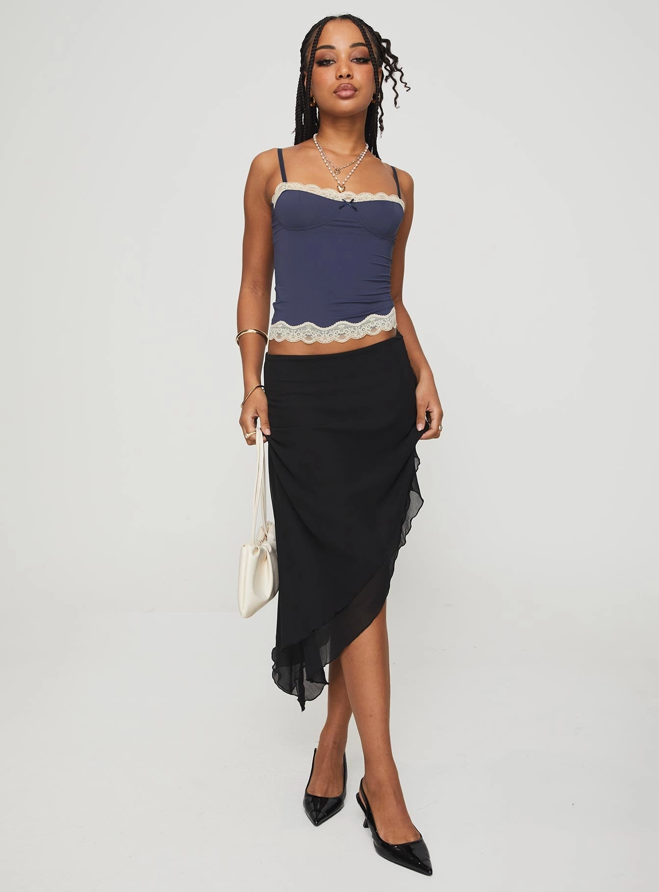 Travel Friendly Canaan Asymmetrical Midi Skirt Black