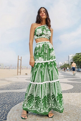 Multi Purpose Fabric Artisan Print Off-White Macaw Elegance Maxi Skirt