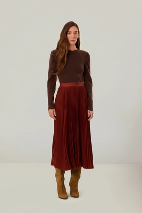 Brown Pleated Maxi Skirt Fresh Aesthetic