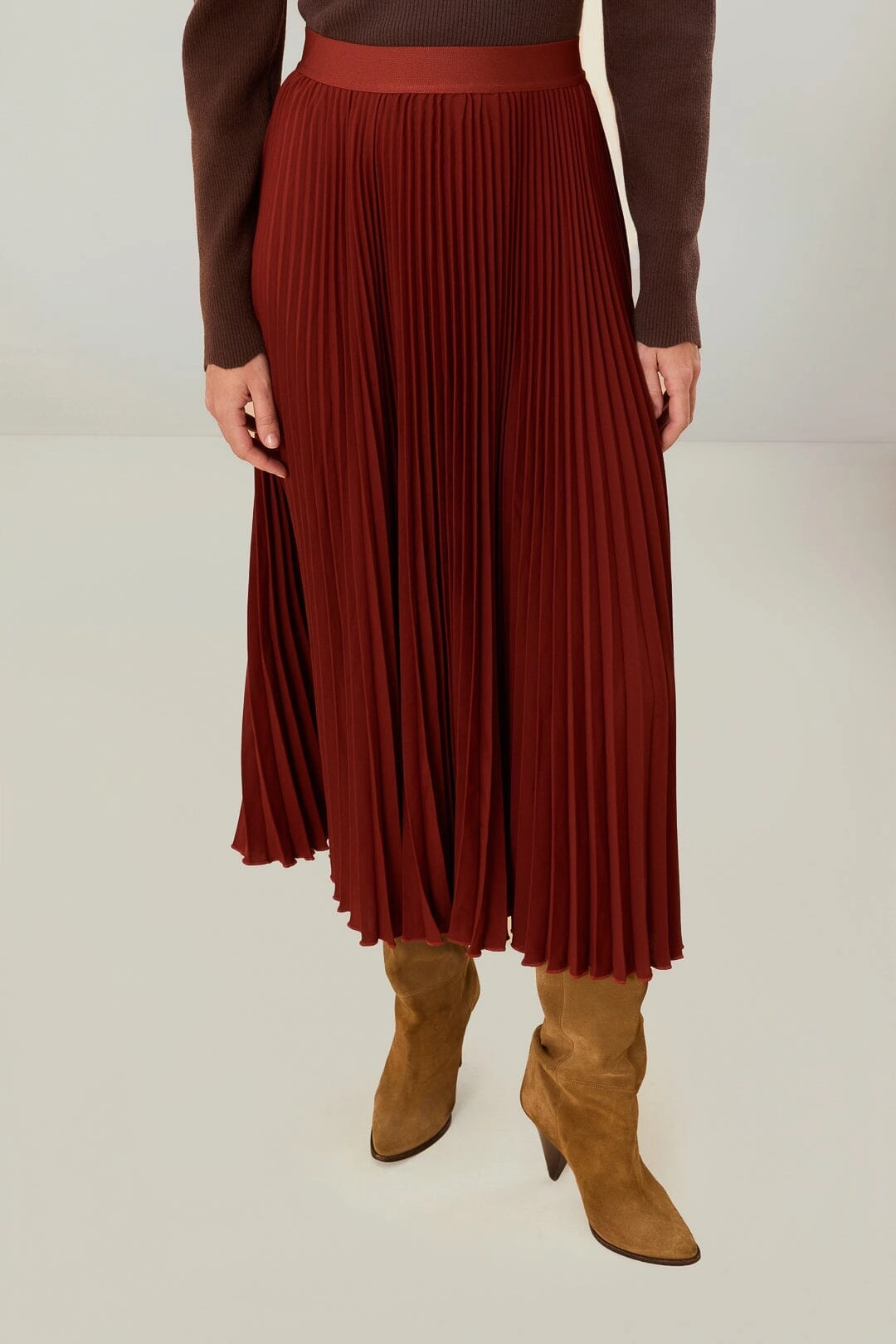 Brown Pleated Maxi Skirt Fast fashion UV Protection