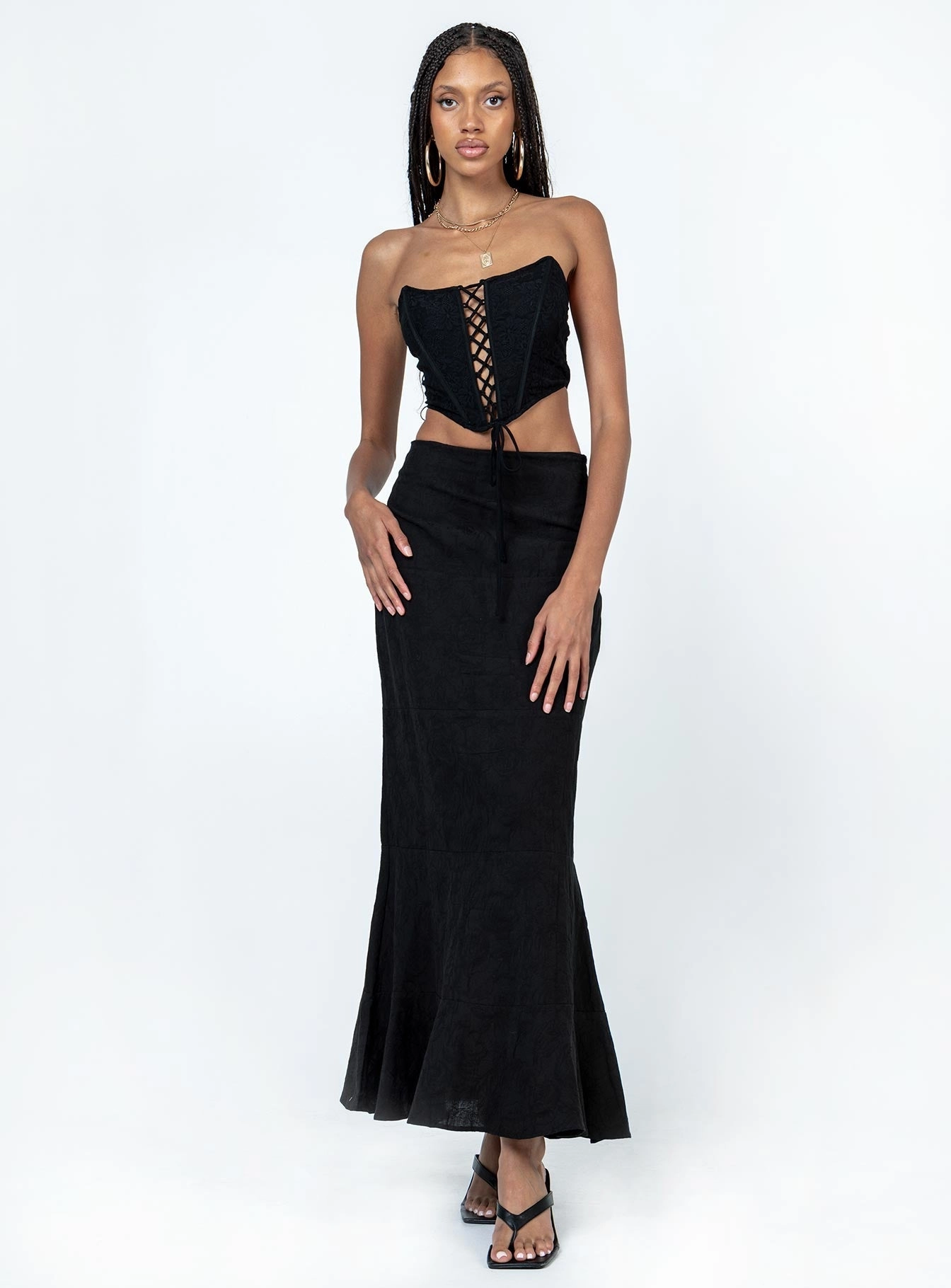 Bamboo Fiber Artisanal Craft Raven Mid Rise Skirt Black