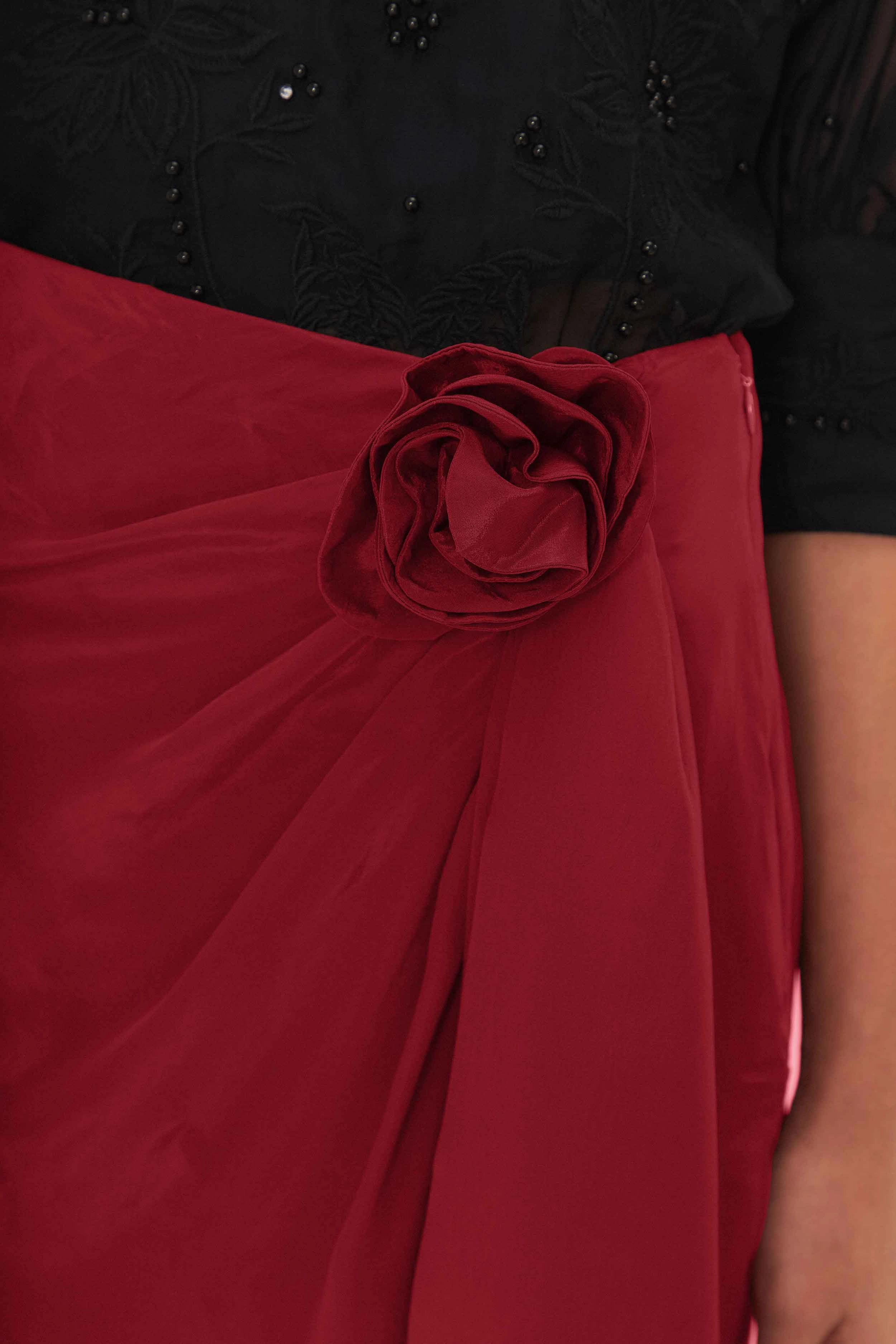 Light Moodboard Polished Cut Red Midi Skirt