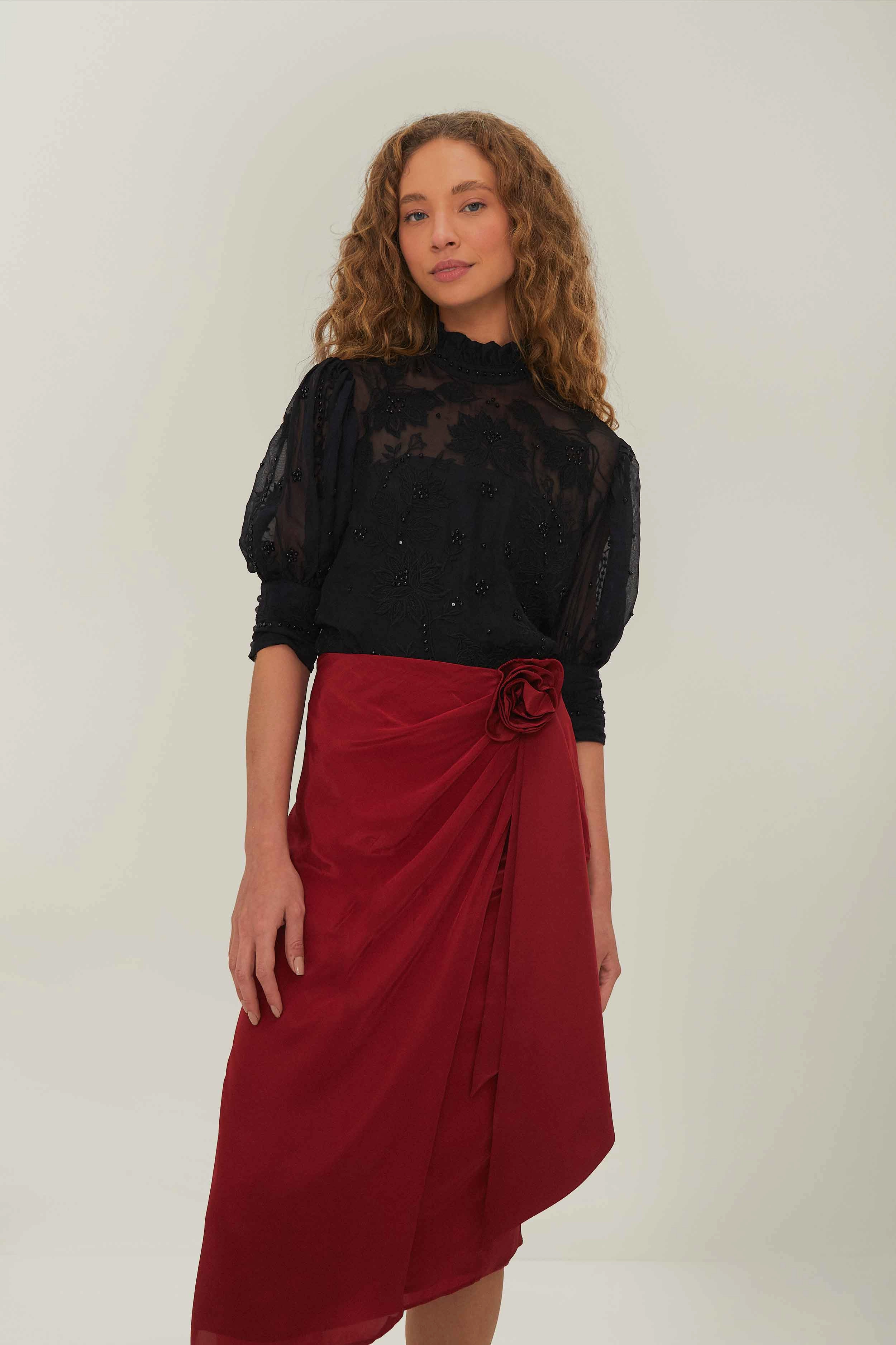 Playful Vibe Red Midi Skirt
