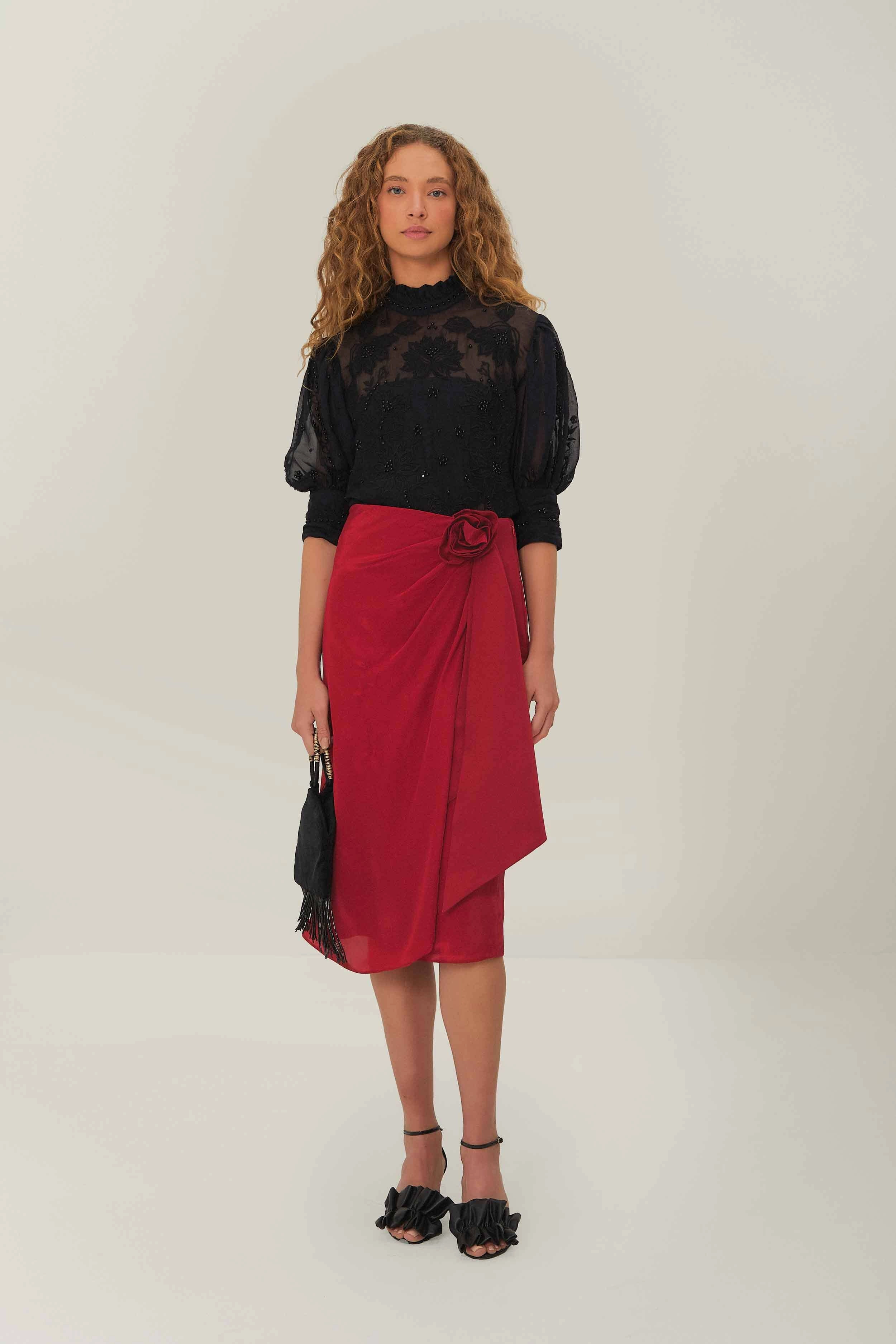 Red Midi Skirt Tear Resistant