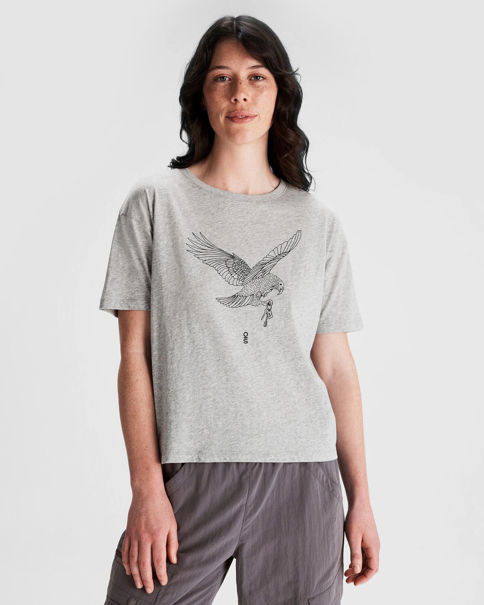 Women's O.Smither Organic Cotton T-shirt - Light Grey Marle Non Restrictive Silhouette Timeless Top