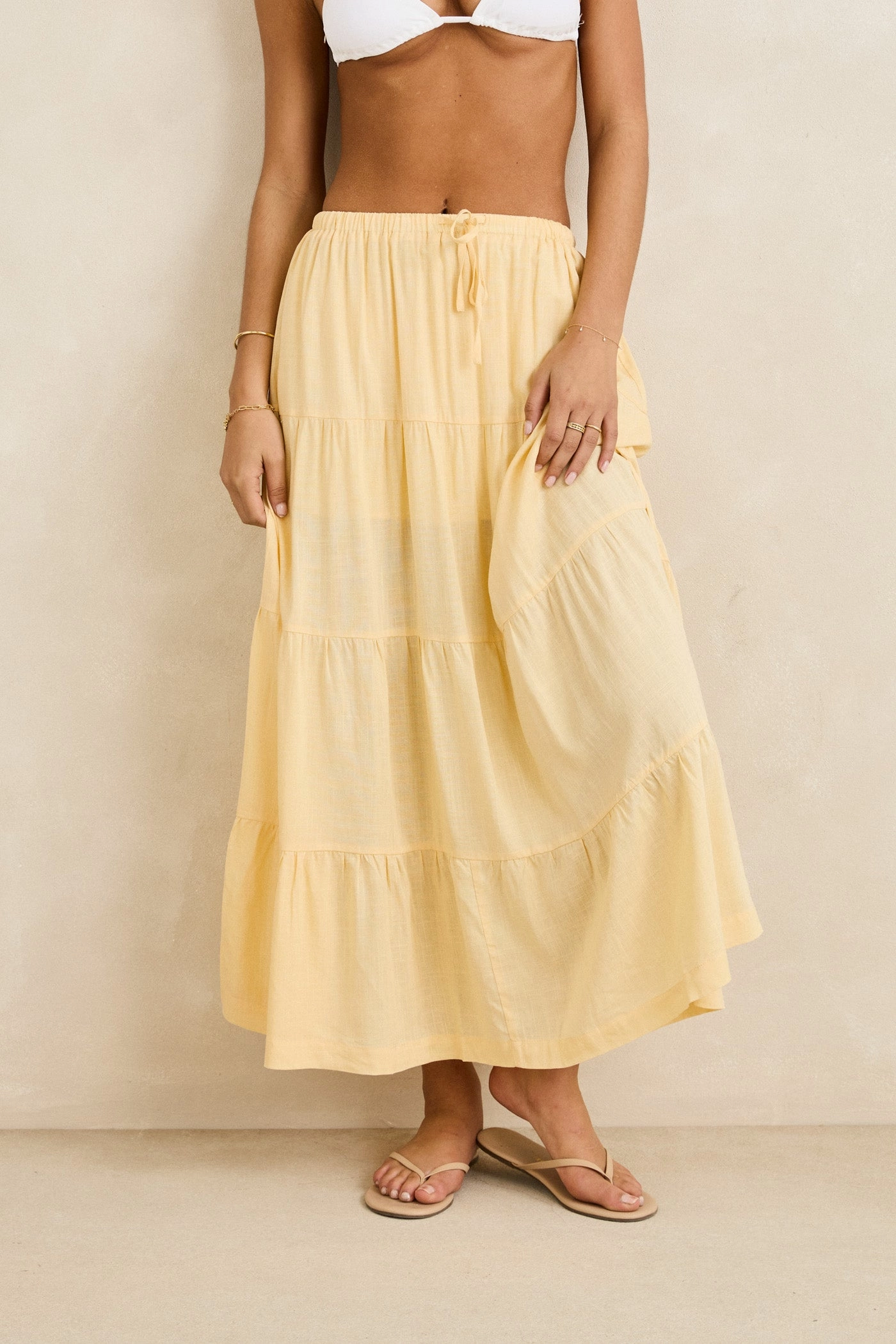 Classic Tiered Maxi Skirt Butter Matte Texture Built In Shorts