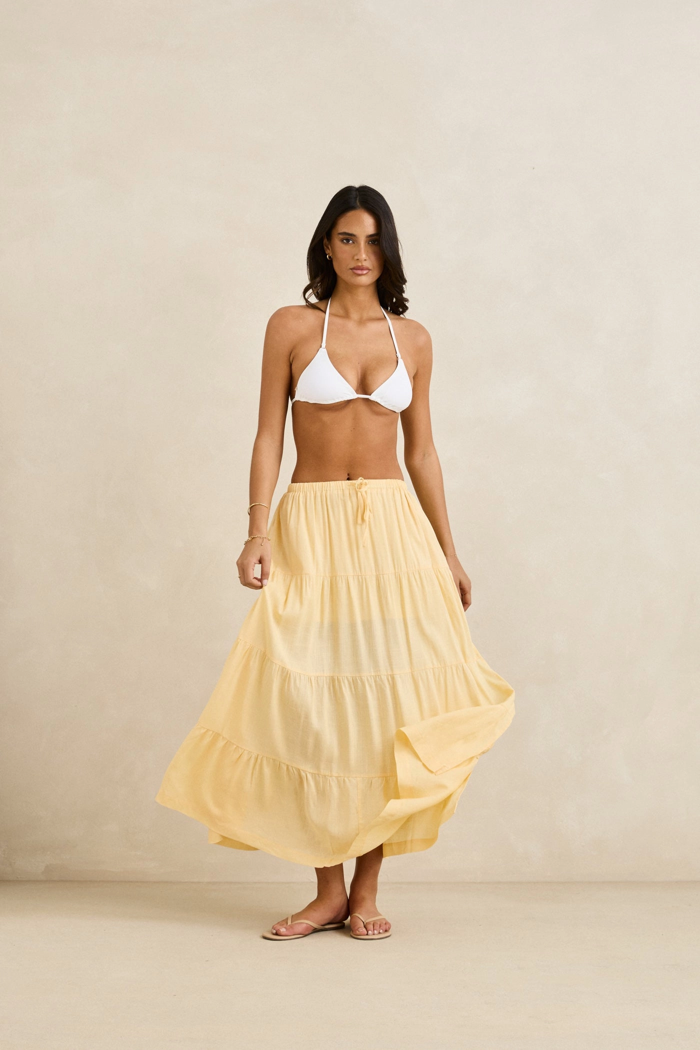 Simple Style Classic Tiered Maxi Skirt Butter