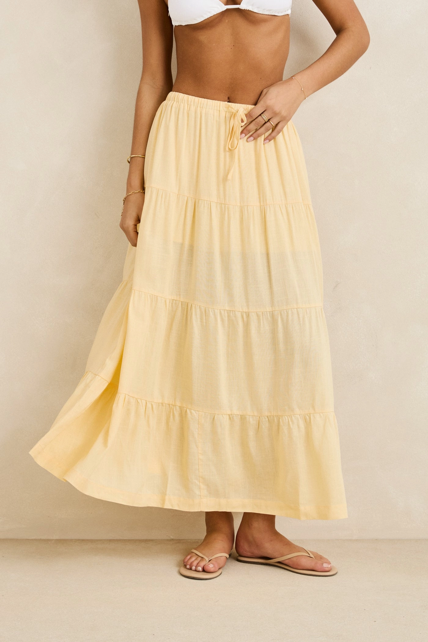 Tear Resistant Material Polished Touch Classic Tiered Maxi Skirt Butter