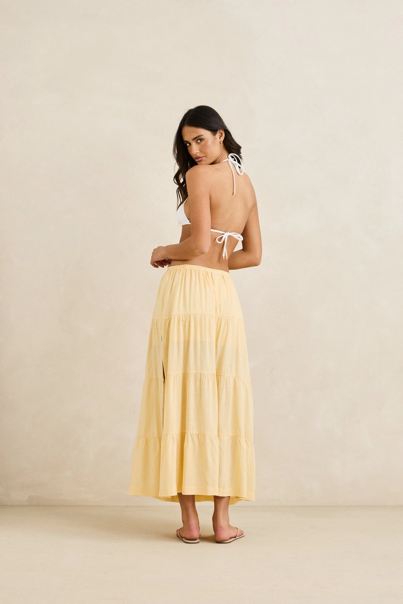 understated look Layered Structure Classic Tiered Maxi Skirt Butter