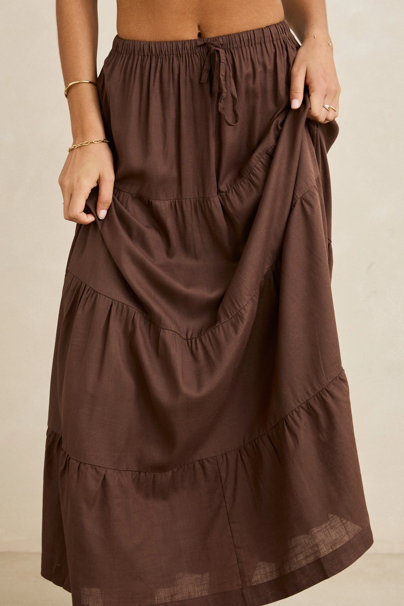 Classic Tiered Maxi Skirt Chocolate Plus size option Fit Choice
