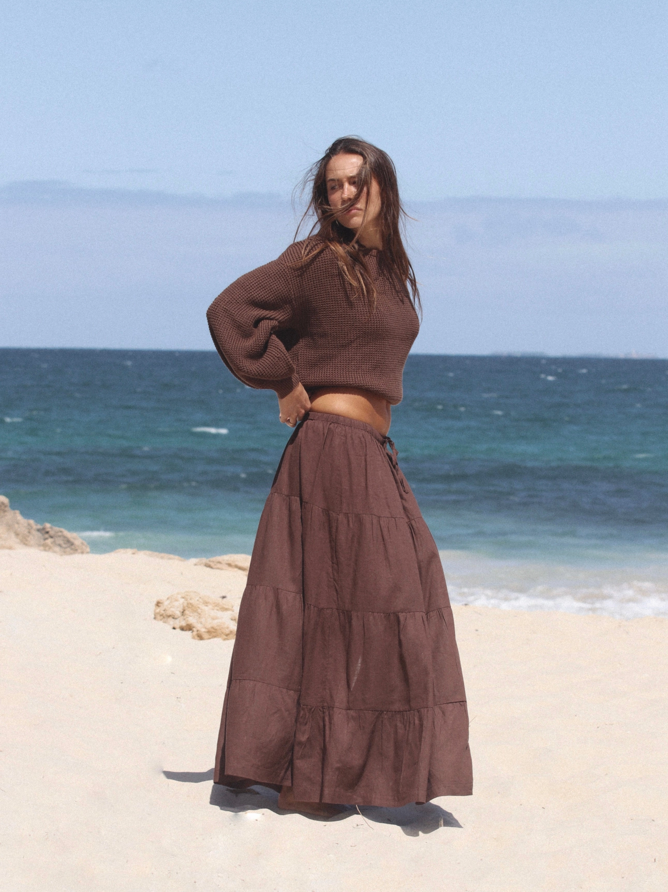 Classic Tiered Maxi Skirt Chocolate Neutral Tone