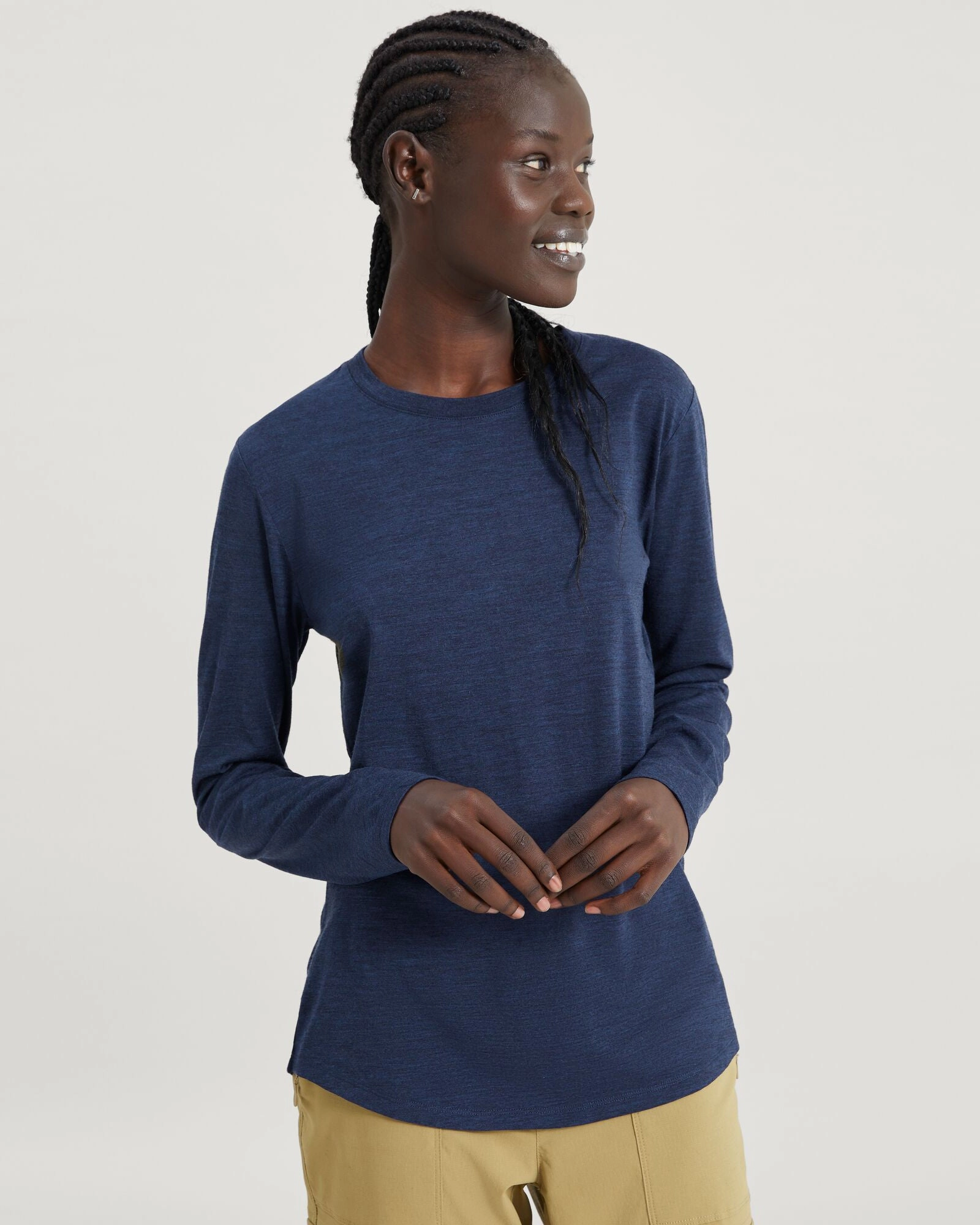 Women's 100% Merino Long Sleeve Crew Top - Midnight Navy Marle Chilly Layering Double Layered Knit