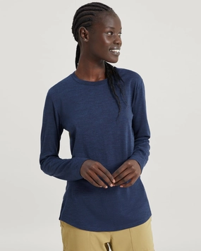 Women's 100% Merino Long Sleeve Crew Top - Midnight Navy Marle Chilly Layering Double Layered Knit