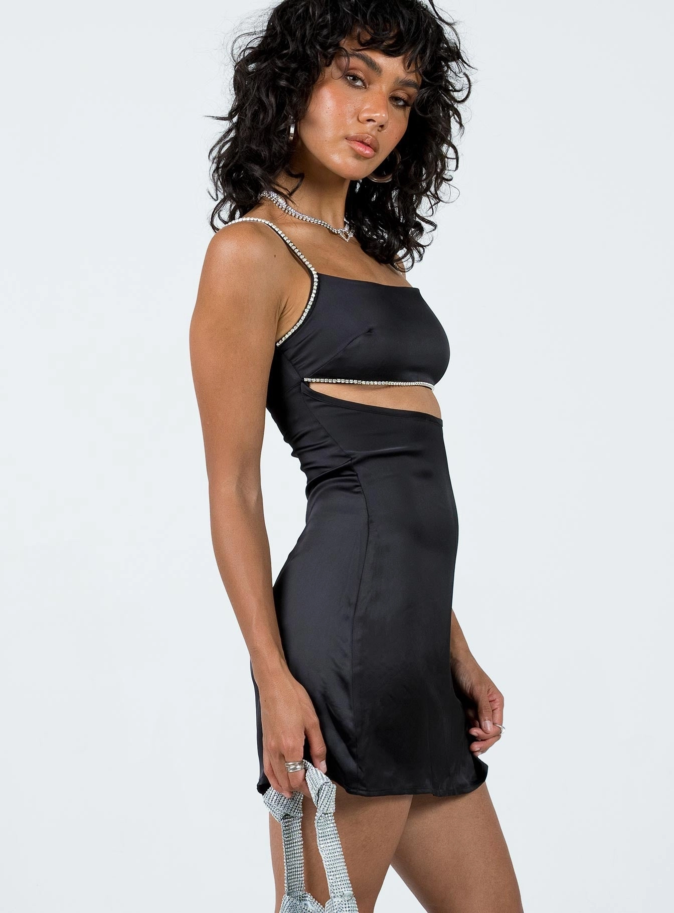 Summer Staple Claude Rhinestone Mini Dress Black