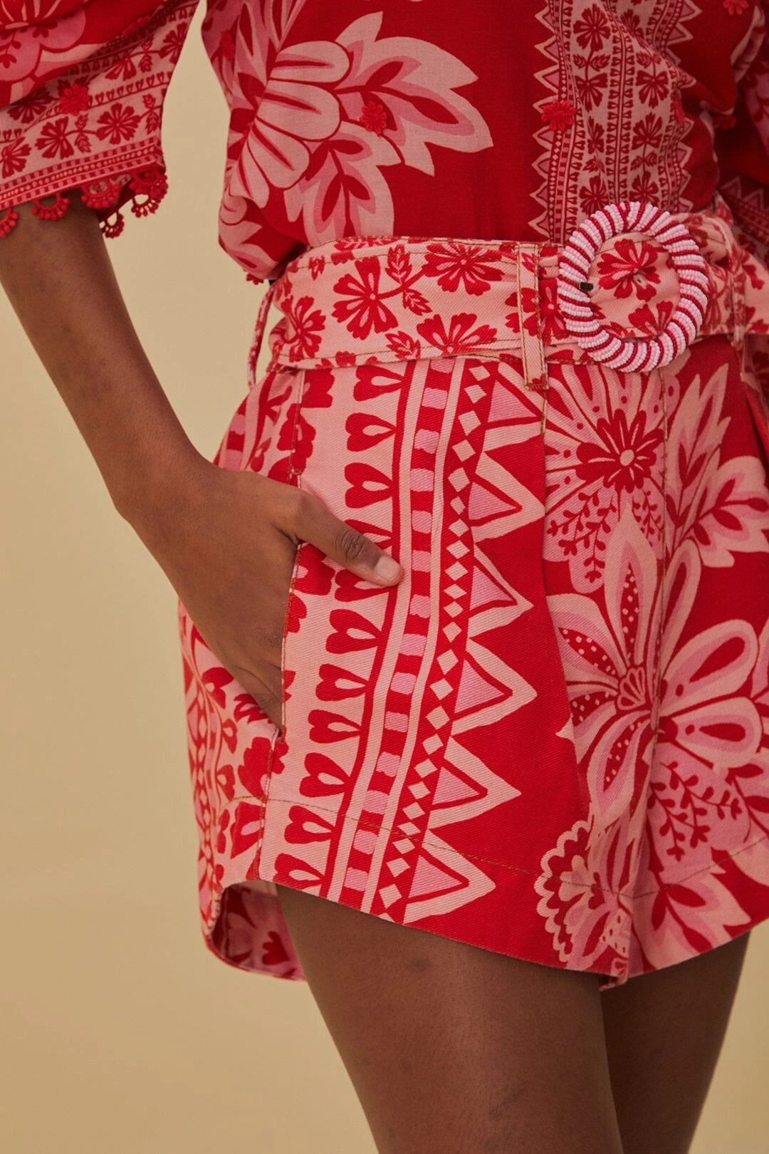 Cool Vibe Trendy Vibe Flora Tapestry Red Shorts