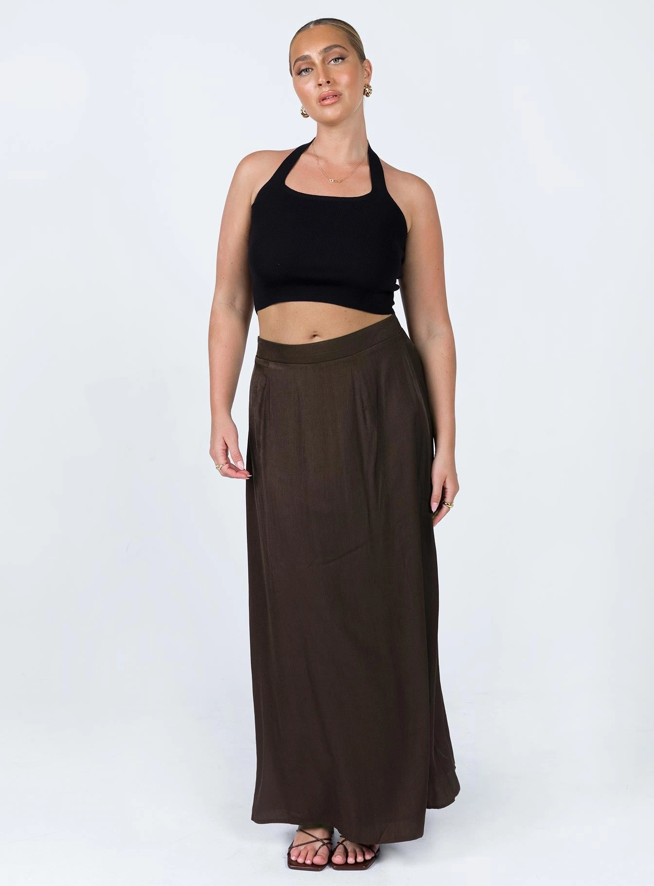 Baldwin Maxi Skirt Brown Hidden Zipper Cultural Heritage