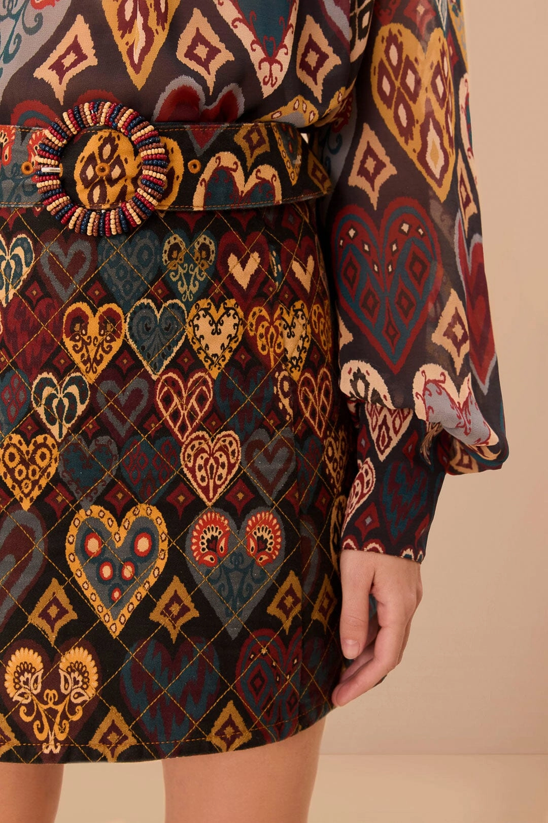flared silhouette Neutral Tones Black Hearts Ikat Mini Skirt